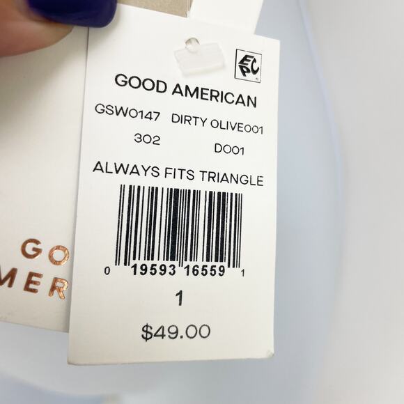 Good American Always Fits Triangle Bikini Top Size 1 Small Green Dirty Olive NWT - Picture 8 of 10